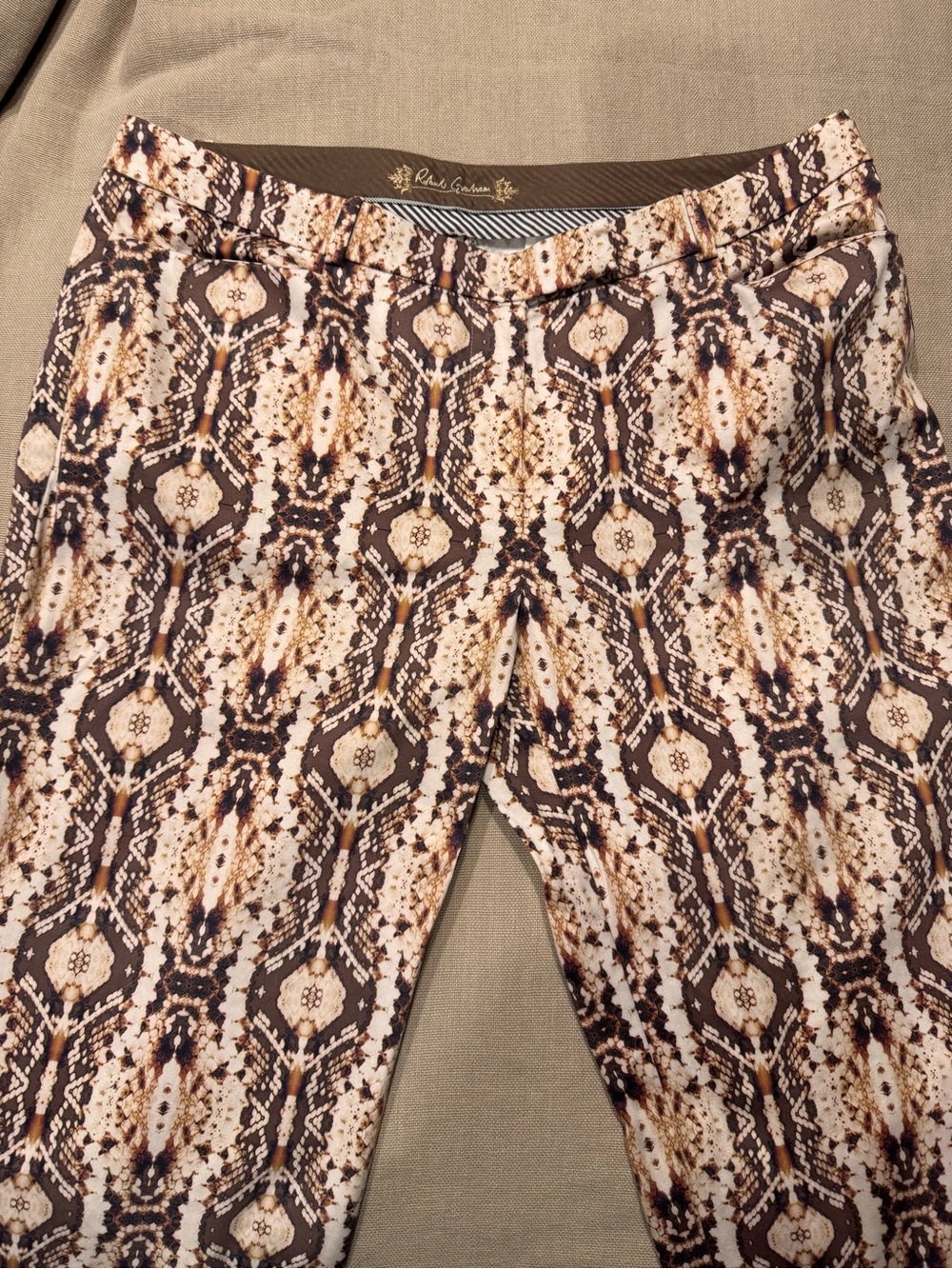 Robert Graham Women’s Snakeskin Print Straight Leg Pants - Size 8 (Brown / Cream